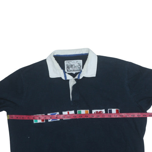 Rugby Men's Blue Embroidered Flag Long Sleeve Polo Shirt XL