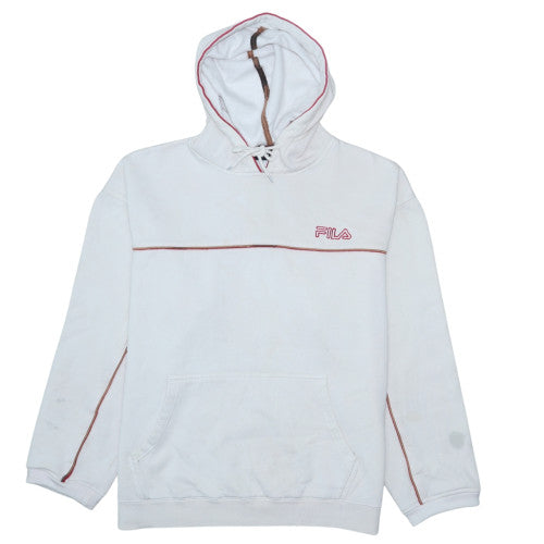 FILA Men's White L Pullover Hoodie With Logo and Pouch Pocket
