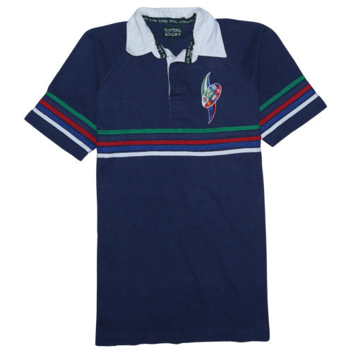 Total Rugby Men's Blue Striped Cotton Polo Shirt Size S