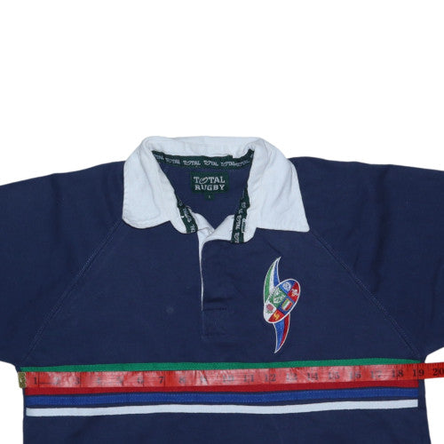 Total Rugby Men's Blue Striped Cotton Polo Shirt Size S