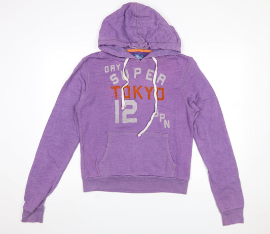 Superdry Women Purple Pullover Hoodie L Logo Tokyo Print Cotton Blend