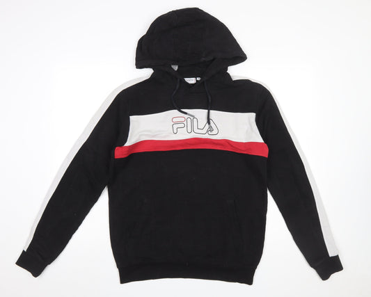 Fila Men's Black M Pullover Hoodie with Logo and Red Stripe