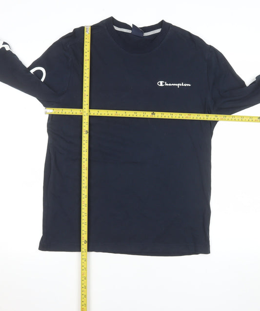 Champion Men's Blue Long Sleeve Crew Neck Cotton Top M