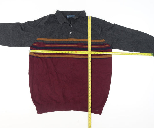 Easy Mens Multicoloured Striped Long Sleeve Polo Shirt L