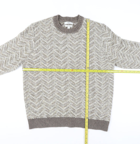 Marks and Spencer Mens Beige Wool Blend Crew Neck Jumper Size L