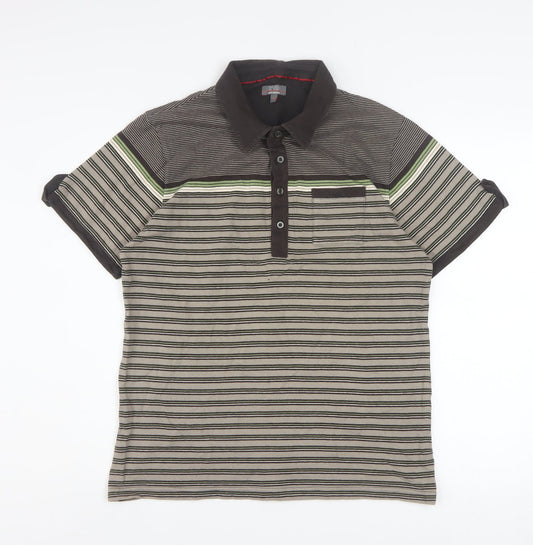Jeff Banks Mens Brown Striped Cotton Polo Shirt Size L