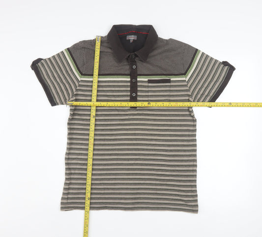 Jeff Banks Mens Brown Striped Cotton Polo Shirt Size L