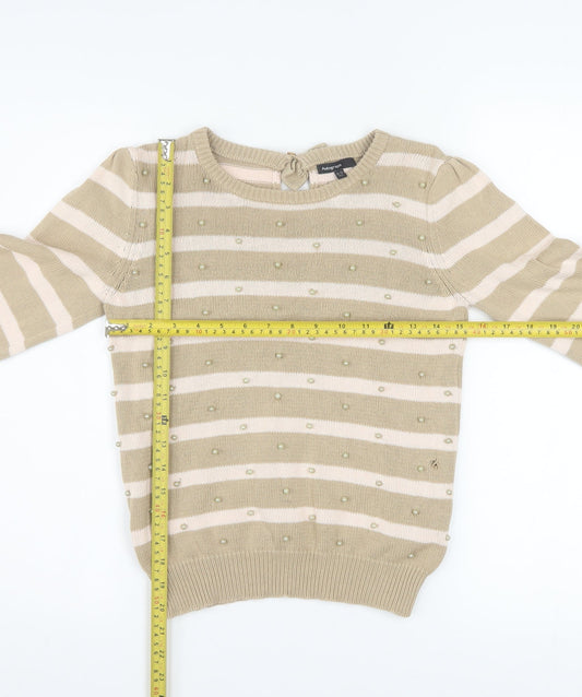 Marks and Spencer Autograph Girls Beige Stripe Beaded Cotton Jumper 12-13 Years