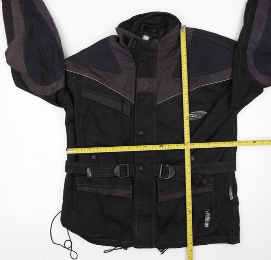 DG Men's Black L Motorcycle Jacket Waterproof Belted Lined