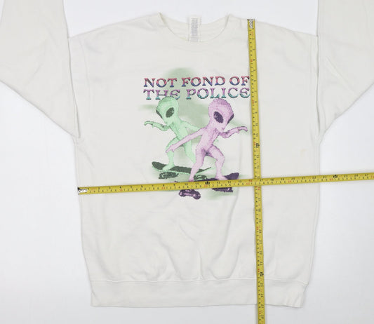 Cotton Heritage Women White Alien Graphic Pullover Sweatshirt L
