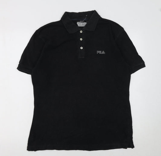 Fila Men’s Black Cotton Polo Shirt Size M Classic Logo Top