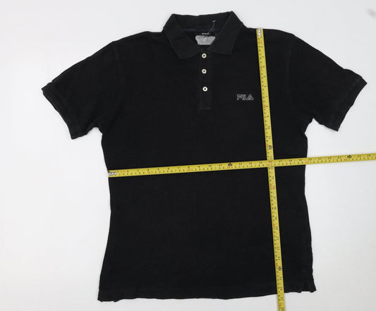 Fila Men’s Black Cotton Polo Shirt Size M Classic Logo Top