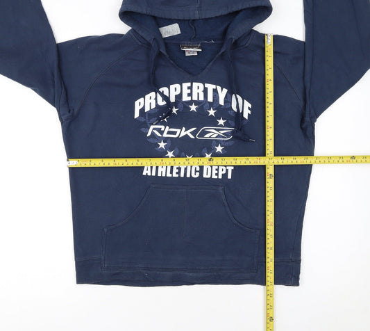 Reebok Womens Navy Pullover Hoodie Size 14 Athletic Dept Logo Hooded Sweatshirt