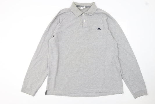 Adidas Men's Grey Long Sleeve Polo Shirt XL Cotton Blend