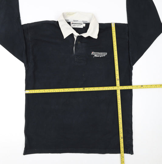 Bridgestone Motorsport Black Long Sleeve Polo Shirt Men's L Vintage Racing Logo