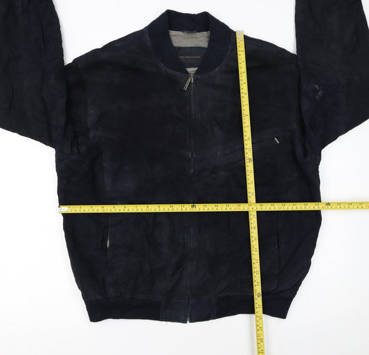Giorgio Men's Blue Leather Bomber Jacket Size 44 Zip Up