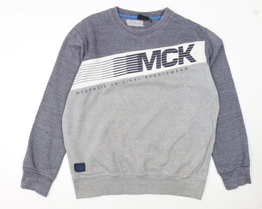 McKenzie Men’s Grey XL Pullover Sweatshirt Sports Logo Crew Neck