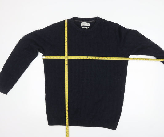 Jack & Jones Men's Blue Cotton Cable Knit Jumper Size L