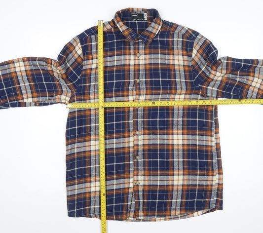 ASOS DESIGN Men's Blue Check Flannel Button-Up Shirt M Regular Fit