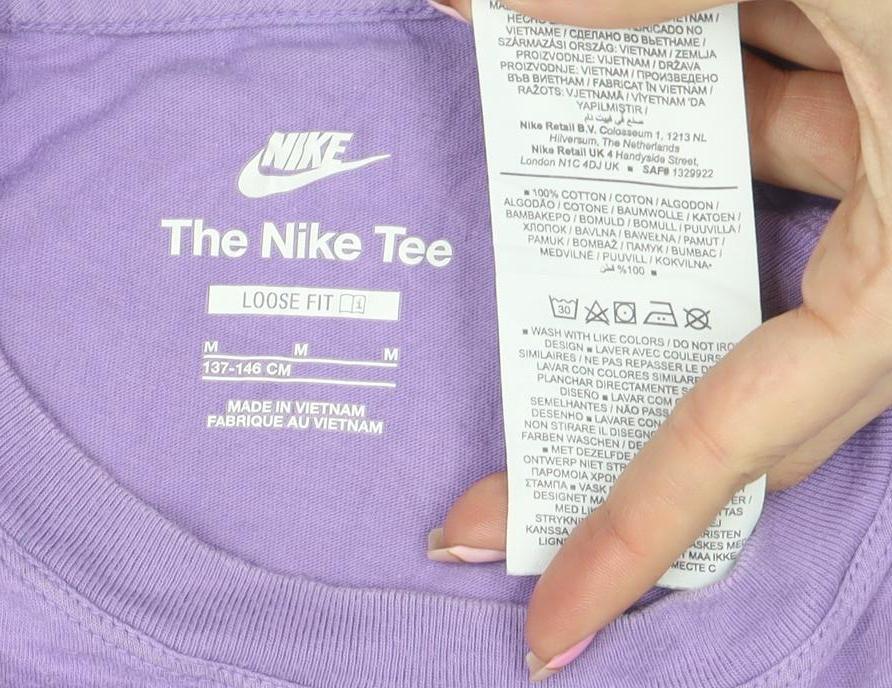 Nike Girls Purple Loose Fit Cotton Crew Neck T-Shirt M