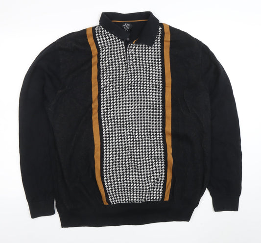 Next Men's Black Retro Long Sleeve Cotton Polo 2XL