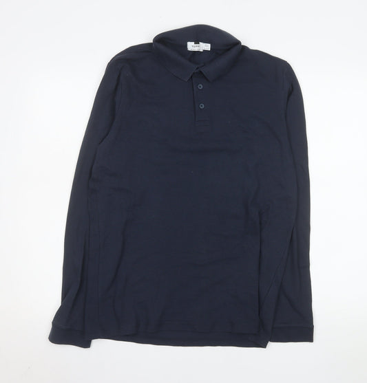 Topman Mens Blue Long Sleeve Cotton Polo Shirt Size M