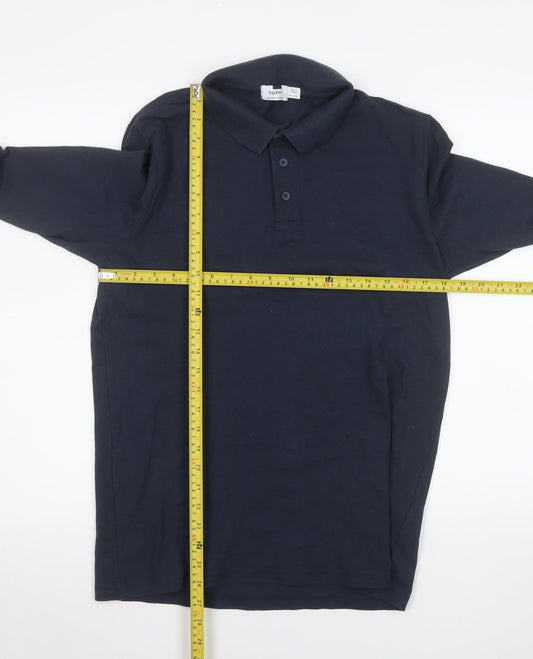 Topman Mens Blue Long Sleeve Cotton Polo Shirt Size M