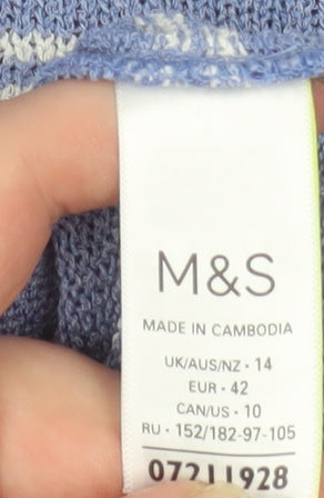 Marks and Spencer Women Blue Striped Knit Polo Top Size 14