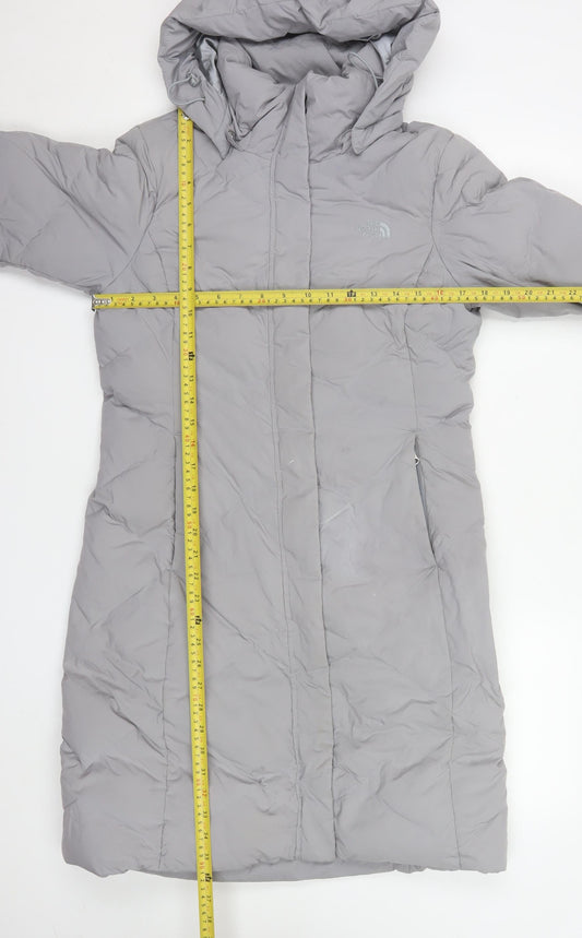 The North Face Women's Grey Long Puffer Coat Hooded Size S Winter