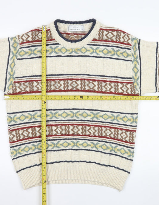 Marks and Spencer Men's Beige Fair Isle Wool Blend Pullover Jumper S