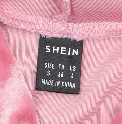 SHEIN Womens Pink Velour Full Zip Cropped Hoodie Size S