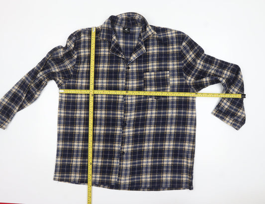 Pegasus Men's Navy Checked Pyjama Top L Long Sleeve Polyester