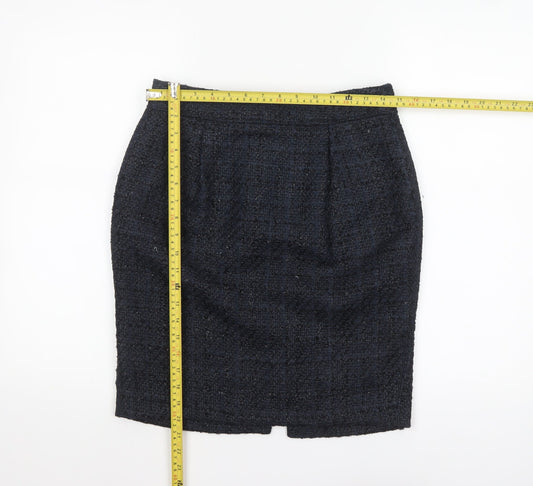 Marks and Spencer Women Blue Tweed Pencil Skirt Size 10
