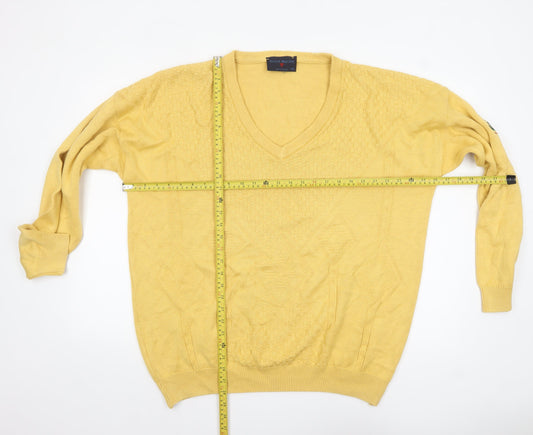 Tricot Marine Men's Yellow Cotton V-Neck Jumper 2XL