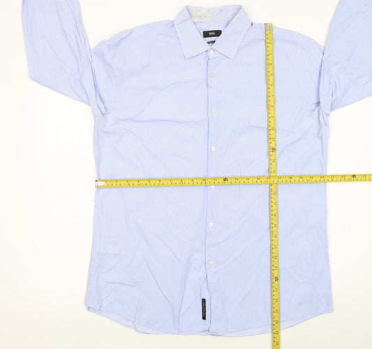 Hugo Boss Men's Blue Slim Fit Long Sleeve Button-Up Shirt 17.5in