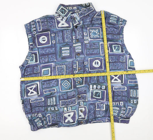 Trigema Womens Blue Geometric Padded Waistcoat XL Retro Cotton Blend