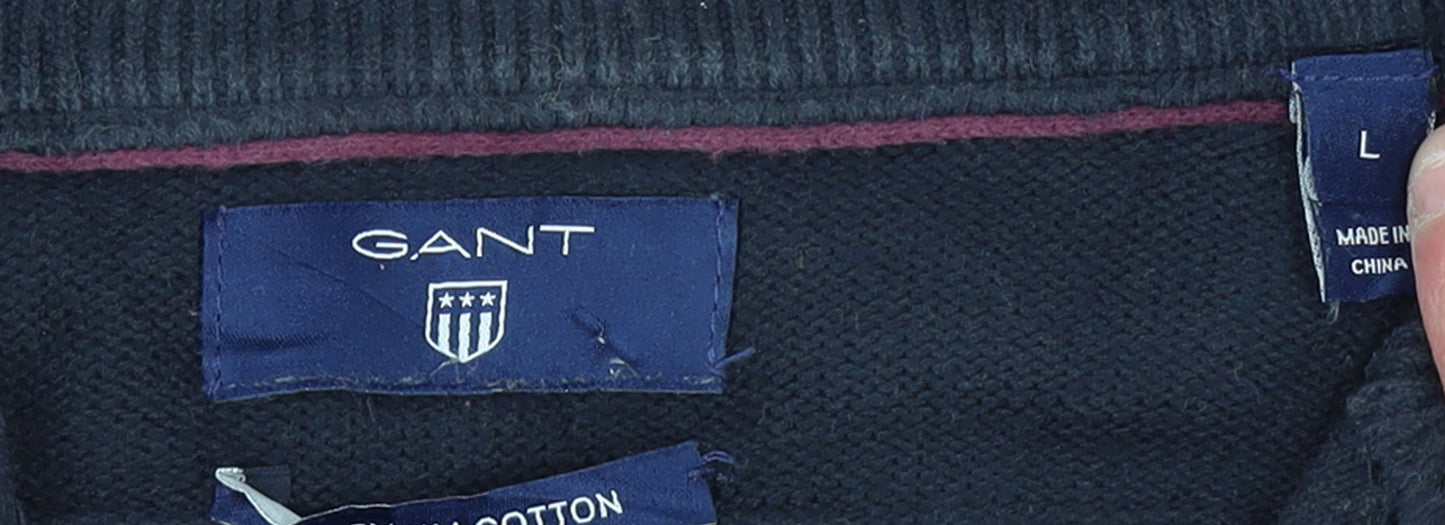 GANT Men's Blue Cotton 1/2 Zip High Neck Jumper Size L