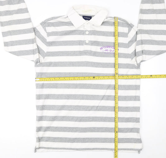McGregor Men's Grey White Striped Long Sleeve Polo Shirt L