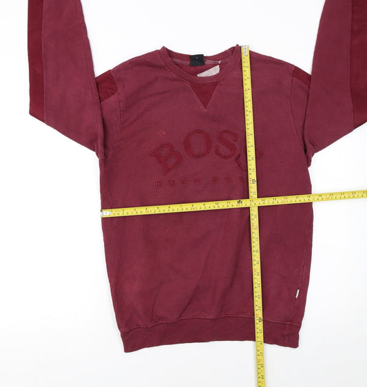 Hugo Boss Men's Red Small Pullover Sweatshirt Embroidered Logo