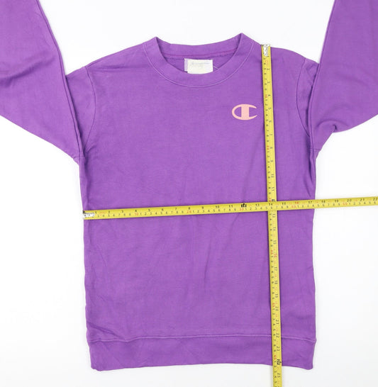 Champion Girls Purple Crew Neck Sweatshirt Size L Cotton Blend Logo Print