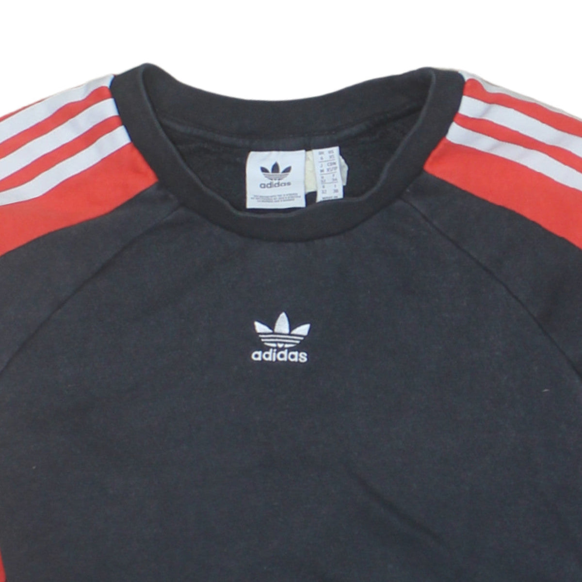 Additional view of Adidas women’s black red crew neck long sleeve sweatshirt, size UK 6