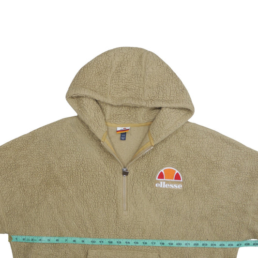 Ellesse Women Beige Fleece Hooded 1/2 Zip Jacket UK 10