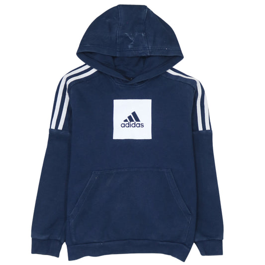 Adidas Boys Navy Blue Pullover Hoodie 11-12 Years Logo Cotton Blend Sweatshirt