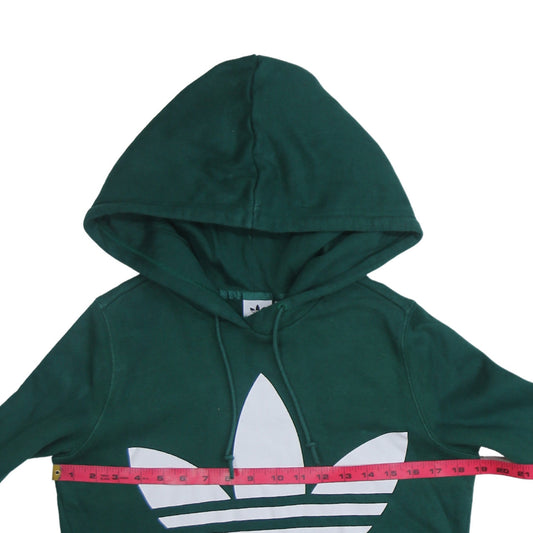 Adidas Women’s Green Trefoil Pullover Hoodie Size 10 Cotton Blend