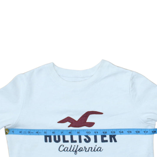 Hollister Women White XS Pullover Sweatshirt Logo Cotton Blend