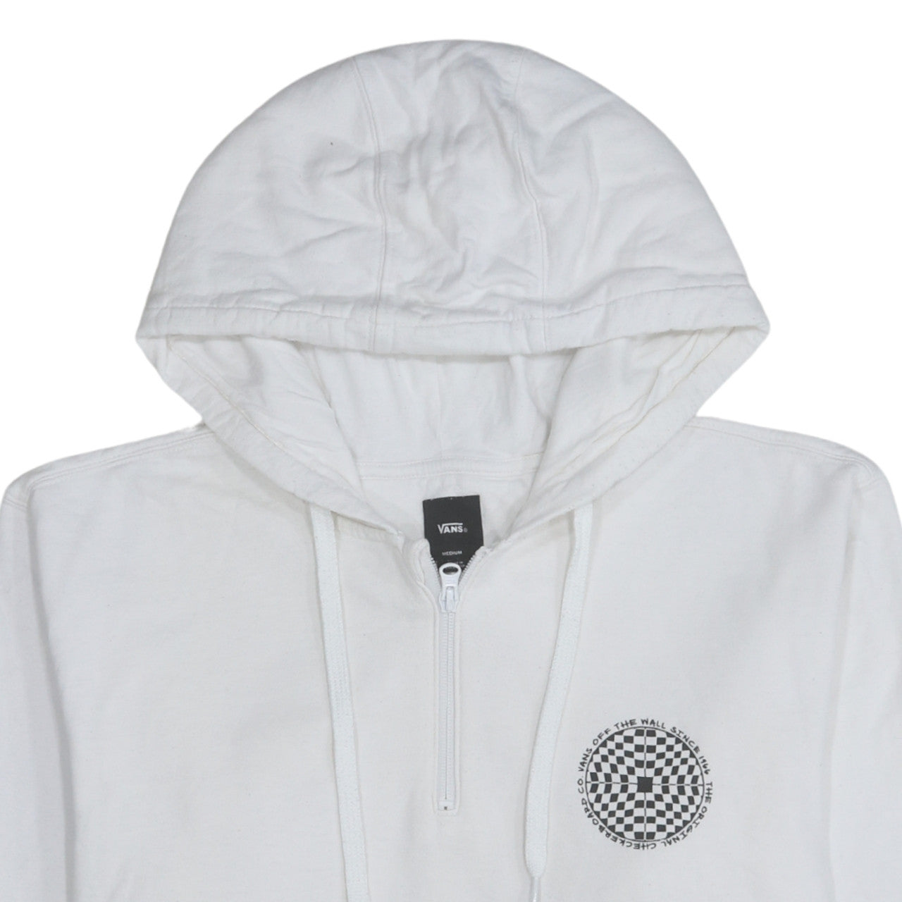 Vans Men's White Medium 1/2 Zip Hoodie With Checker Logo