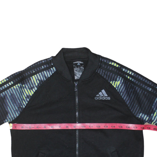 Adidas Womens Black XS Full Zip Hoodie with Patterned Sleeves