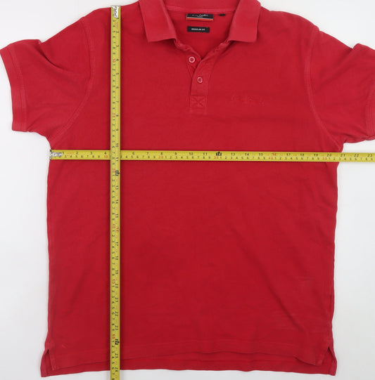 Pierre Cardin Men's Red Cotton Short Sleeve Polo Shirt L Regular Fit