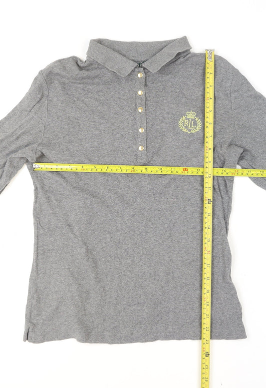 Ralph Lauren Grey 3/4 Sleeve Cotton Polo Shirt Men's L