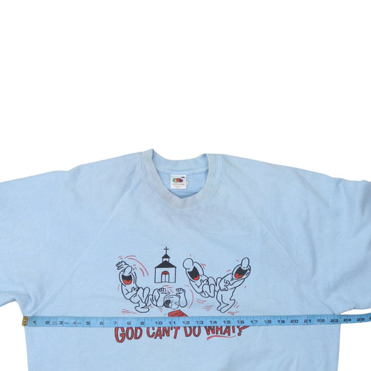 Fruit of the Loom Mens Blue Funny Graphic Pullover Sweatshirt L